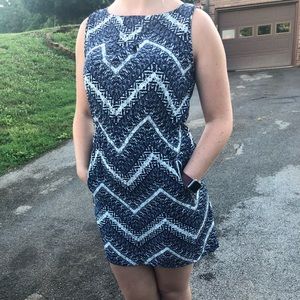 High neck navy blue & white dress
